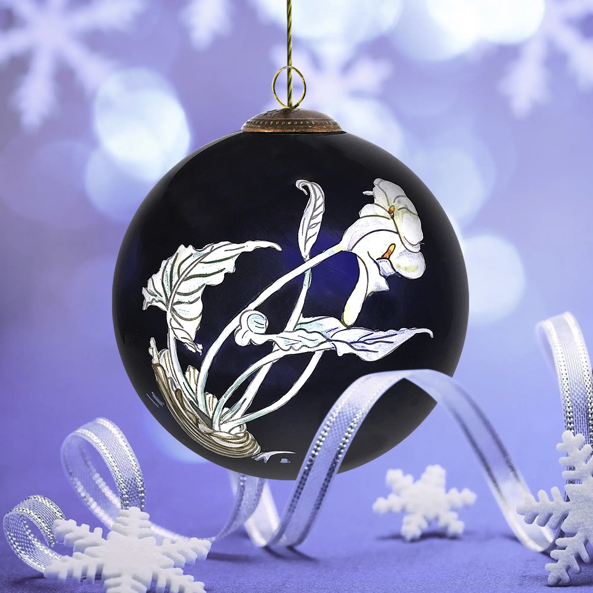 Hand-Blown Glass Ornament Hand-Painted from Inside Ball Charles Demuth Calla Lilies Christmas Tree Ornament Holiday Decor Housewarming Gift