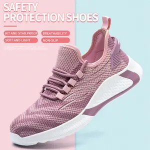 HISQIM Women's Steel Toe Work Protective Shoes, Lightweight Breathable Mesh Cushion Walking Work Sneakers, Slip-Resistant Durable Footwear, Lightweight Work Sneakers