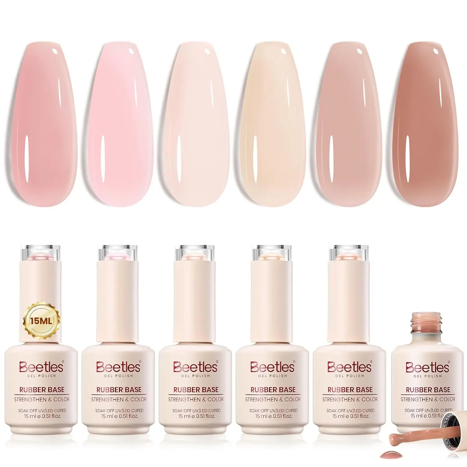 Beetles Rubber Base Gel Nail Polish Set – Strengthen & Builder Base Coat for Natural Nails,Soak Off UV LED, Long Lasting Flexible Base Mother's Day Gifts for Mom