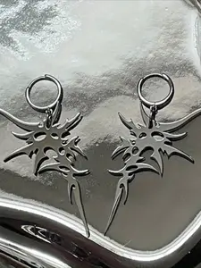 Vintage Dark Gothic Irregular Thorn Stainless Steel Earrings, Hip Hop Punk Trendy Rock Unisex Couple Party Street Style Earings, High Quality Unique Design Earrings