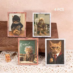 4 Pcs Fun Cat Refrigerator Magnets, Animal Set Decorative Magnets, Home Decoration Magnets, Ideal for Living Room, Study, Bedroom, Festive Gift