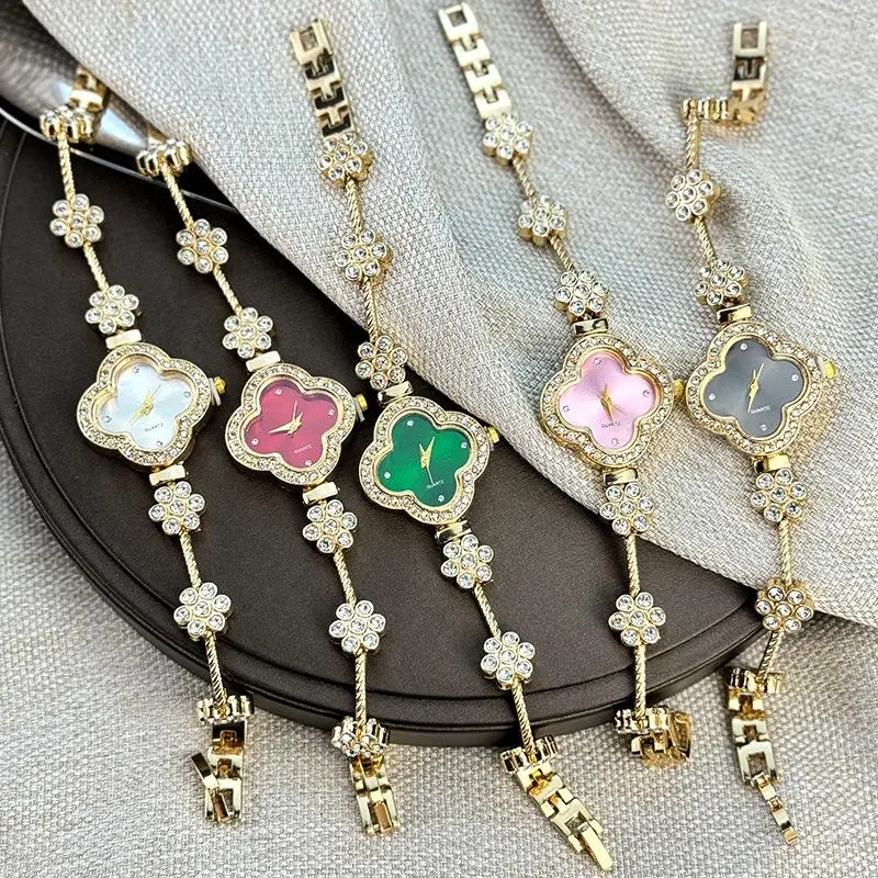 Women's Clover Jewelry Bracelet Watch - Floral Rhinestone Crystal Colorful Wristwatch, Fashion Lucky Charm Gift, Women's Accessories, Watches, Bracelets, Fashionable Watches, Her