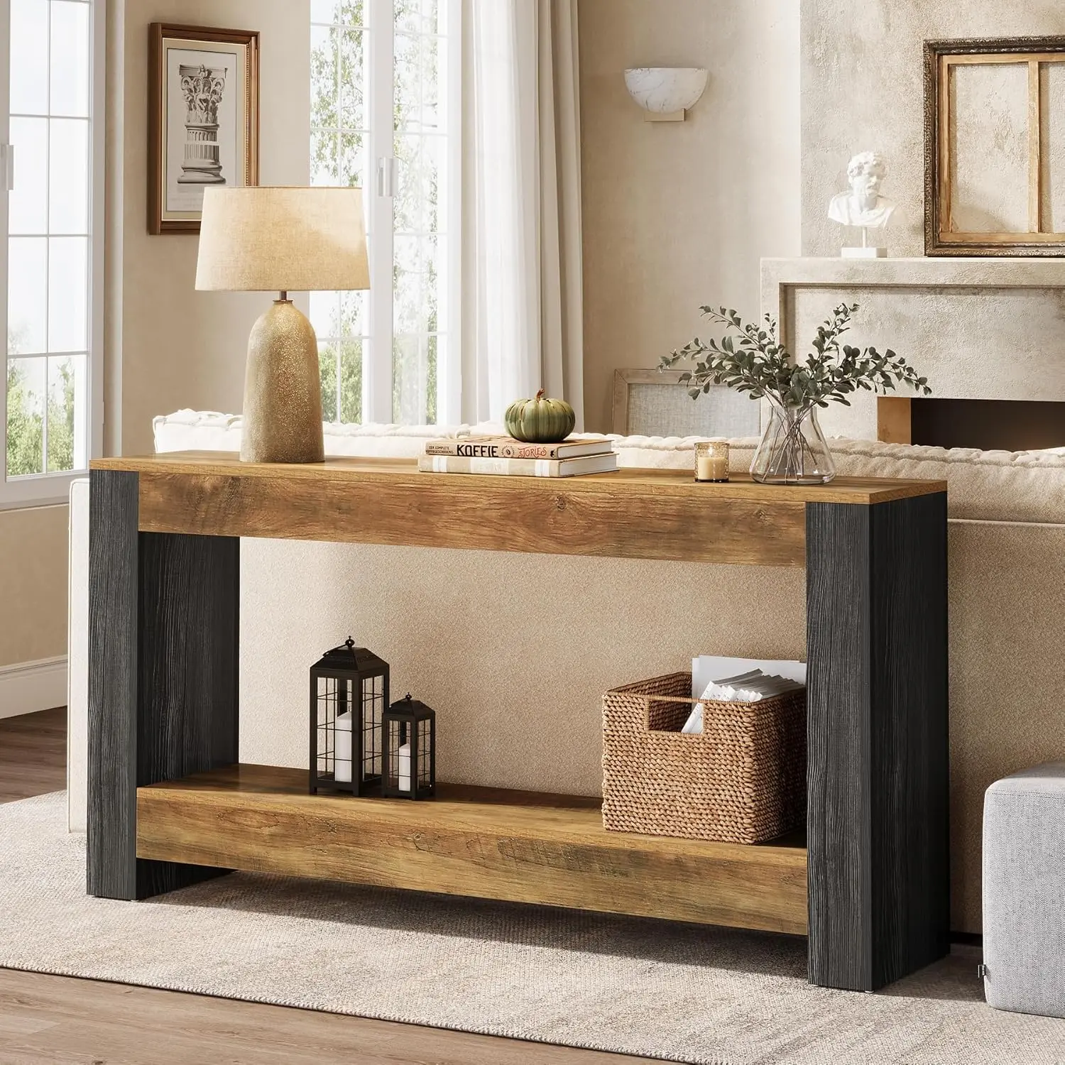 LITTLE TREE 63-Inch Long Console Table for Entryway, Farmhouse Wood Sofa Table Behind Couch for Living Room, Hallway, Entrance, Foyer entry