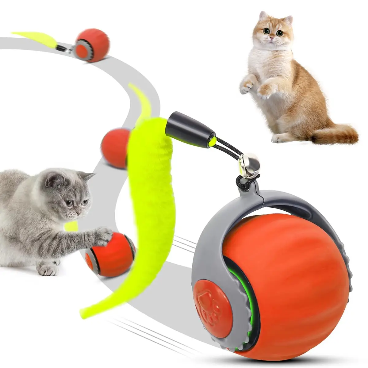 【Free.ship】Electric Cat Toy Ball with Rope, Rechargeable dog ball toy, Interactive Cat Teaser Toy, Automatic Rolling Ball Toy, Gift for Pets, Pet Supp