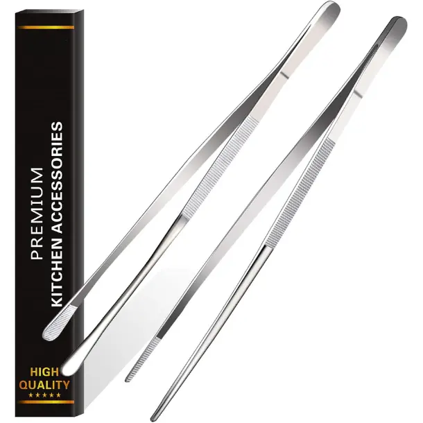 [New Deal] 2 Pcs 12-Inch Fine Hardware Tweezers Tongs, Extra-Long Stainless Steel Home Kitchenware with Handle, Barbecue Utensils