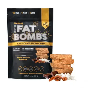 MariGold Keto Fat Bombs Snacks - Chocolate Pecan Crisp - (1 bag, 5 Bars), Low Carb, Low Sugar,  Collagen Rich, Organic Cocoa Butter & Pecans, Gluten-Free/Non-GMO, Protein Snacks