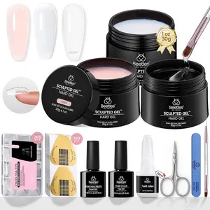 Beetles Gel Polish Builder Gel for Nails 30g Clear Nude Pink Sculpted Gel Kit with 7.5ml Base & Top Coat Double-ended Brush Nail Files 100 Nail Forms 150G Long Lasting Formula for DIY Nail Art Manicure