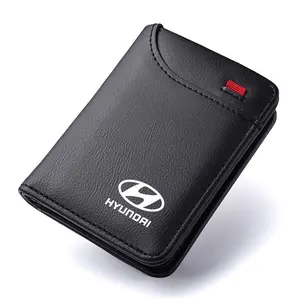 Leather Men Wallet Gift Coin ID Cash Credit Card Holder Purses For Hyundai Santa Sonata Solaris Azera Creta I30 Ix25 Tucson IX35 Accessories Leather Bifold Wallet