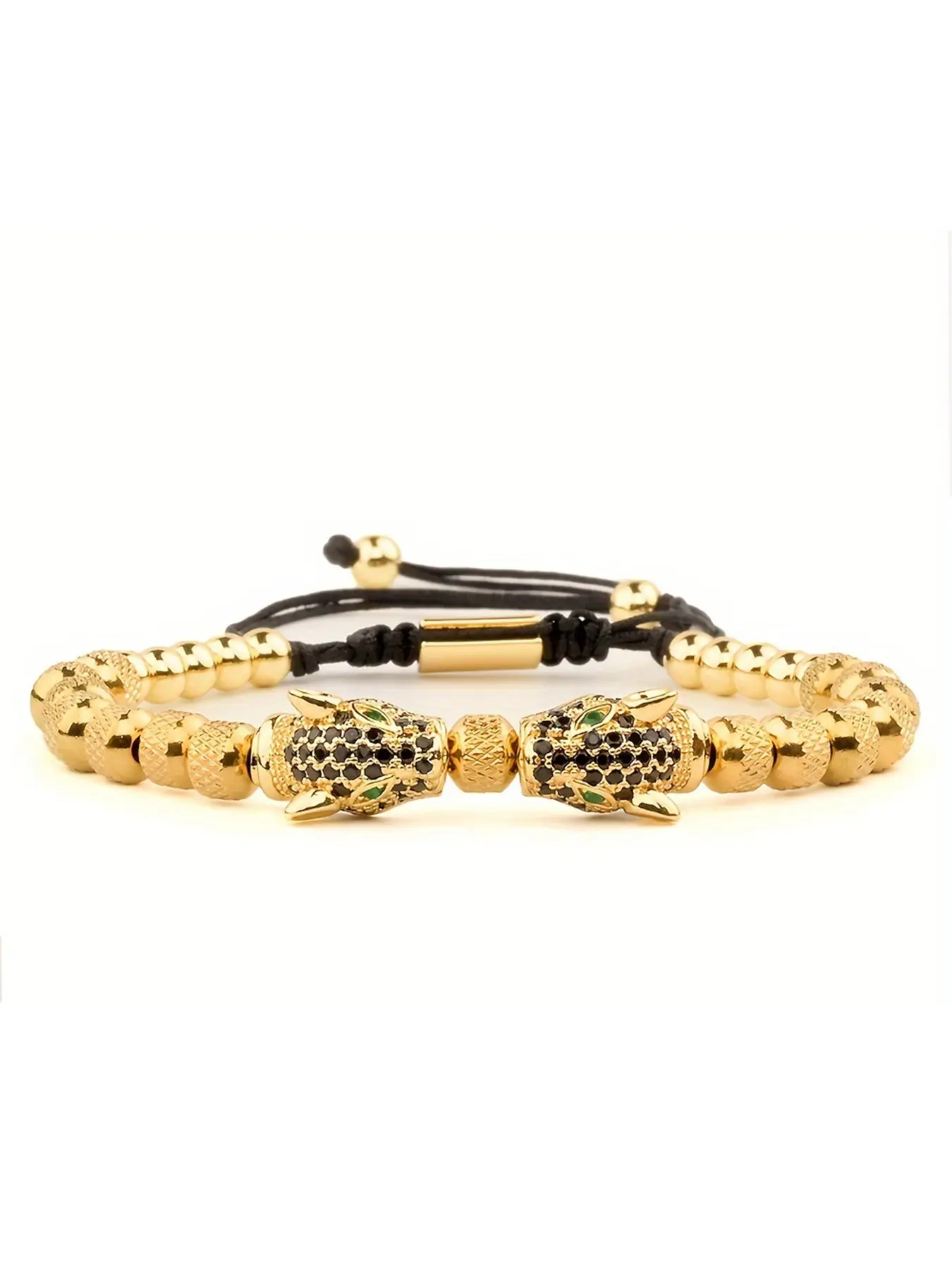 Men's Stainless Steel Bracelet, Adjustable Leopard Head Beaded Woven Bangle, Women's Jewelry Gift, Valentine's Day Christmas Present, Adjustable Charm Bracelet, Beaded Bracelets, Fashionable Creative Bangle, Fashionable Chunky Bangles