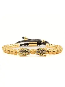 Men's Stainless Steel Bracelet, Adjustable Leopard Head Beaded Woven Bangle, Women's Jewelry Gift, Valentine's Day Christmas Present, Adjustable Charm Bracelet