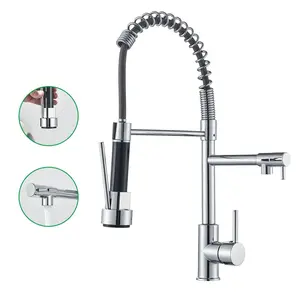 Chrome Kitchen Faucet Pull Down Kitchen Sink Crane Dual Swivel Spout Kitchen Mixer Tap Hot Cold Water Mixer Tap Deck installatio	 Commercial Style Pull-Down Kitchen Faucet with Filter Retro Single Handle Kitchen Faucet