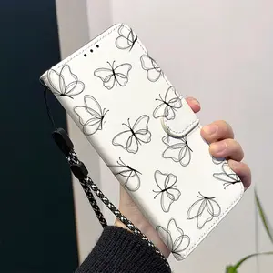 Wallet phone case flip cover foldable with card slot, magnetic clasp and detachable lanyard, butterfly pattern case, Casing for iPhone17/17Pro/17ProMax/16/16 Pro/16Plus/16ProMax/15/15Pro/15Plus/15ProMax/14/14Pro/14Plus/14ProMax Protective case