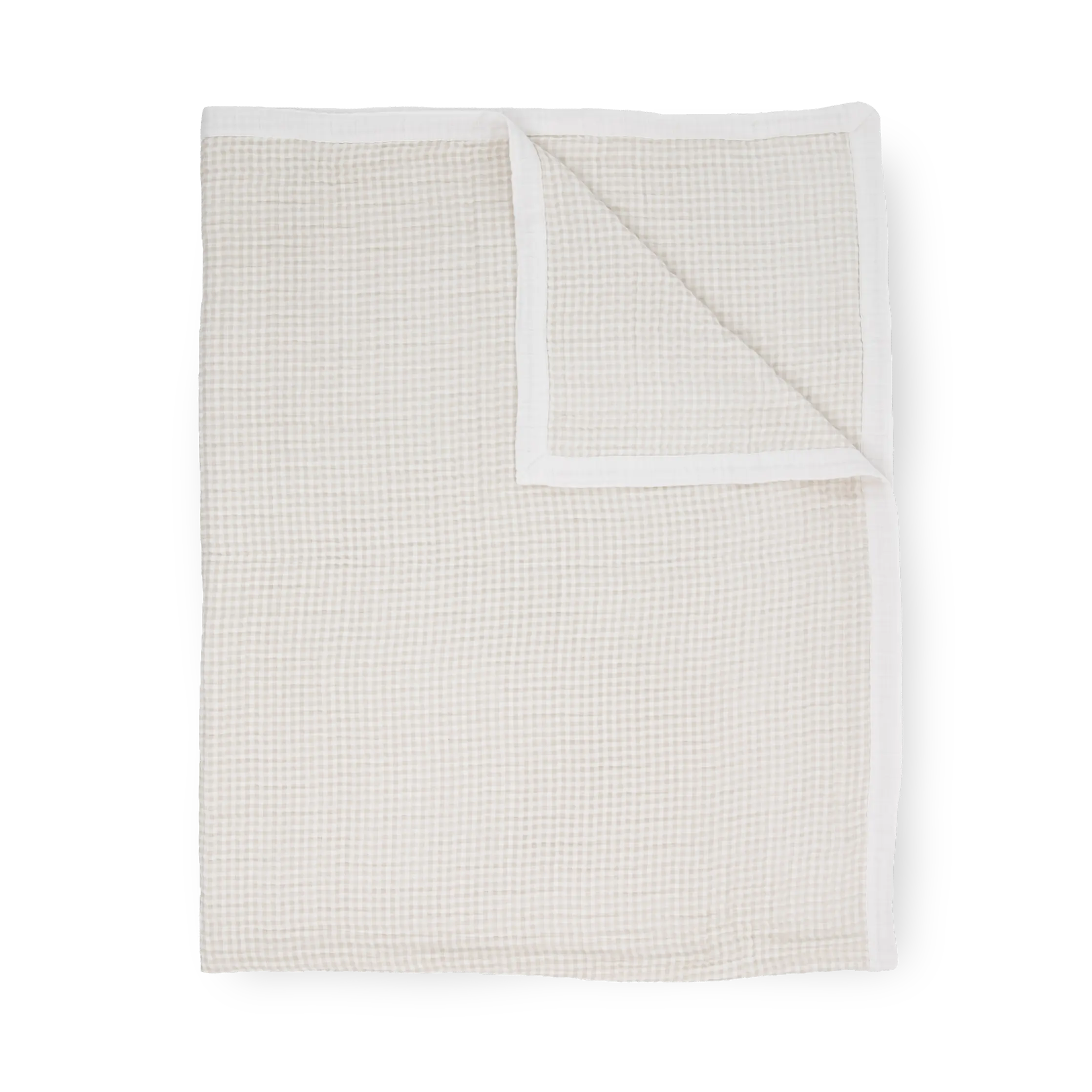 Cotton Muslin Quilted Throw - Tan Gingham