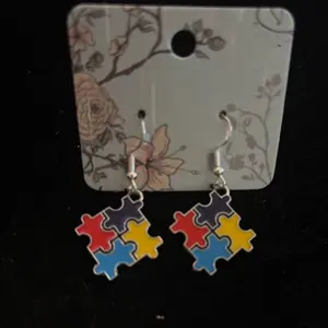 Handmade Autism Awareness Puzzle Piece Earrings - Colorful Design for Support and Recognition
