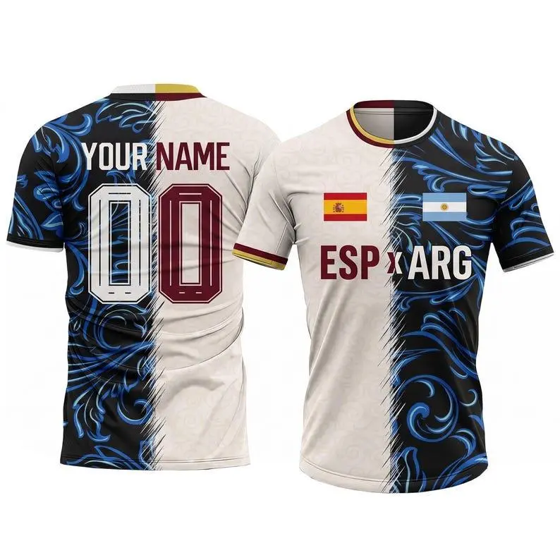 Custom Half and Half Soccer Jersey Spain and Argentina 2026 Men Youth Kid, Personalized Two Country Football Jersey Shorts for Sports Fans