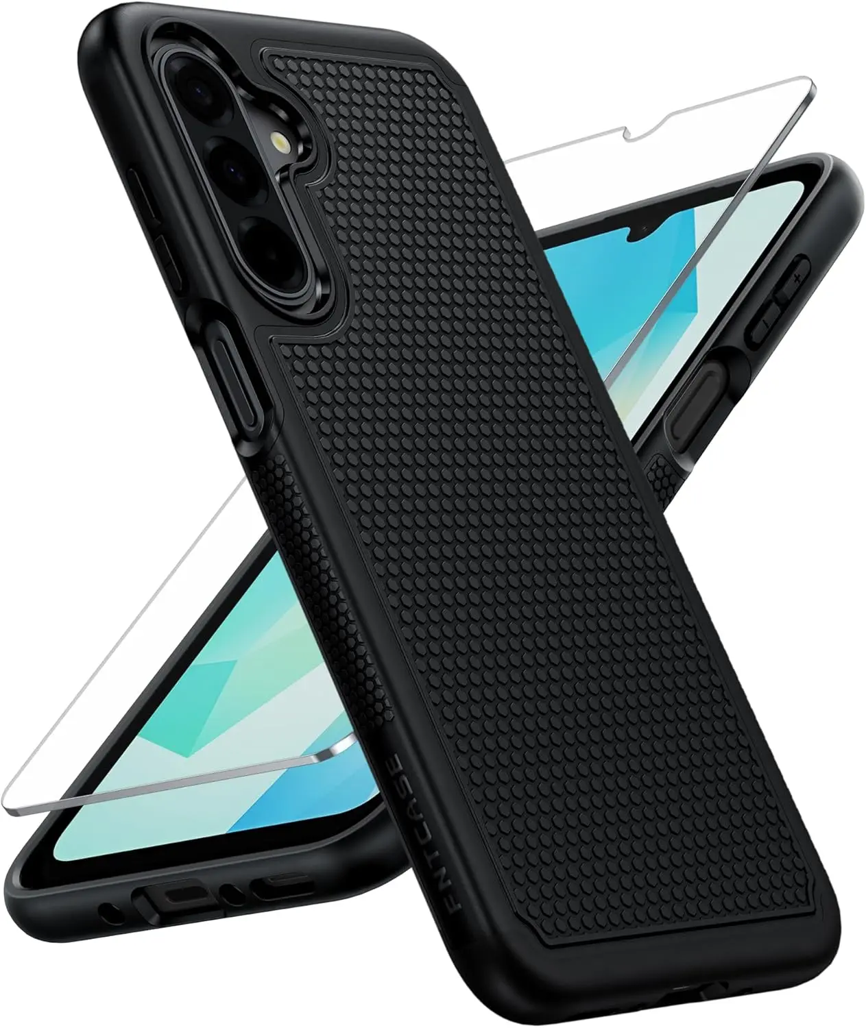 Samsung Galaxy A17/A16 5G Smartphone Case, Military-Grade Drop-Resistant TPU-Polycarbonate Dual-Layer Slim Fit Casing, Anti-Slip Matte Texture Protection Accessories with Screen Protector (Black)