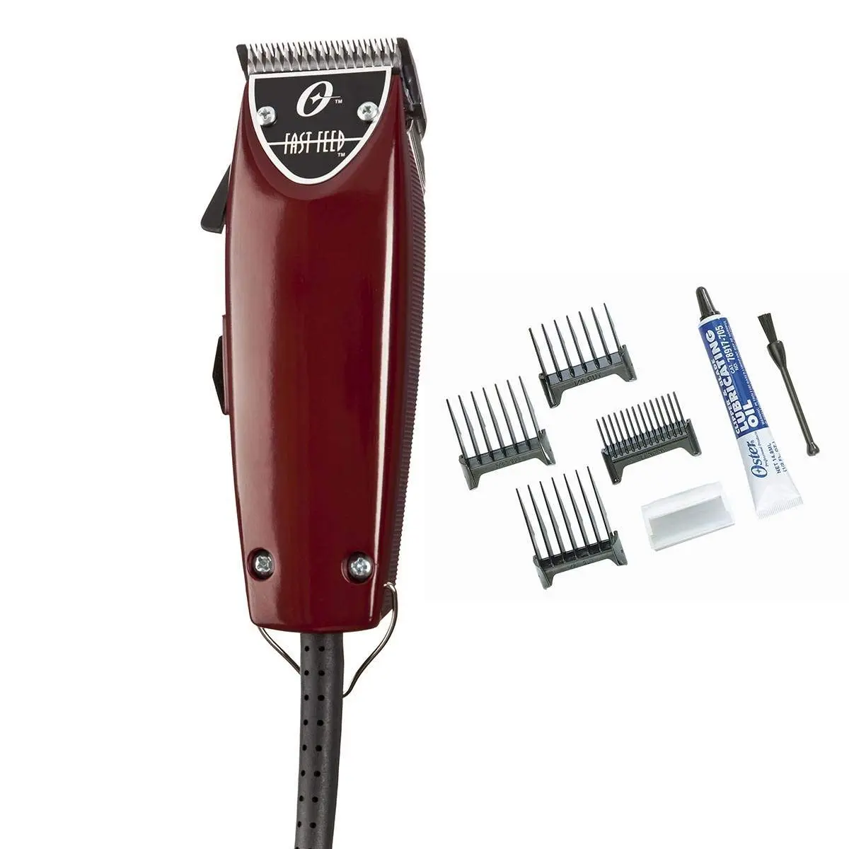 Oster Fast Feed Hair Clipper, Whisper-Quiet Pivot Motor and Adjustable Steel Blade, Corded Power for Home Haircut and Professional Barber Use, Includes Set with 3 Guide Combs, Beard Style