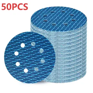 50pcs 5 Inch Blue Diamond Sanding Discs, Anti-Clogging Woodworking Metal Grinding Velcro Wall Polishing, 8 Holes Round Abrasive Sheets Tool Accessories, Diamond Polishing Pads