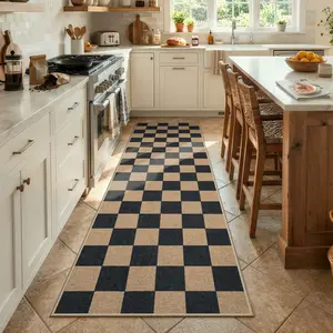 Lahome Checkered Easy Jute Runner Rug, Hallway Kitchen Runner Rug Non Slip Washable Outdoor Carpet for Entryway Indoor, Checkerboard Indoor Outdoor Carpet for Hallway Entry