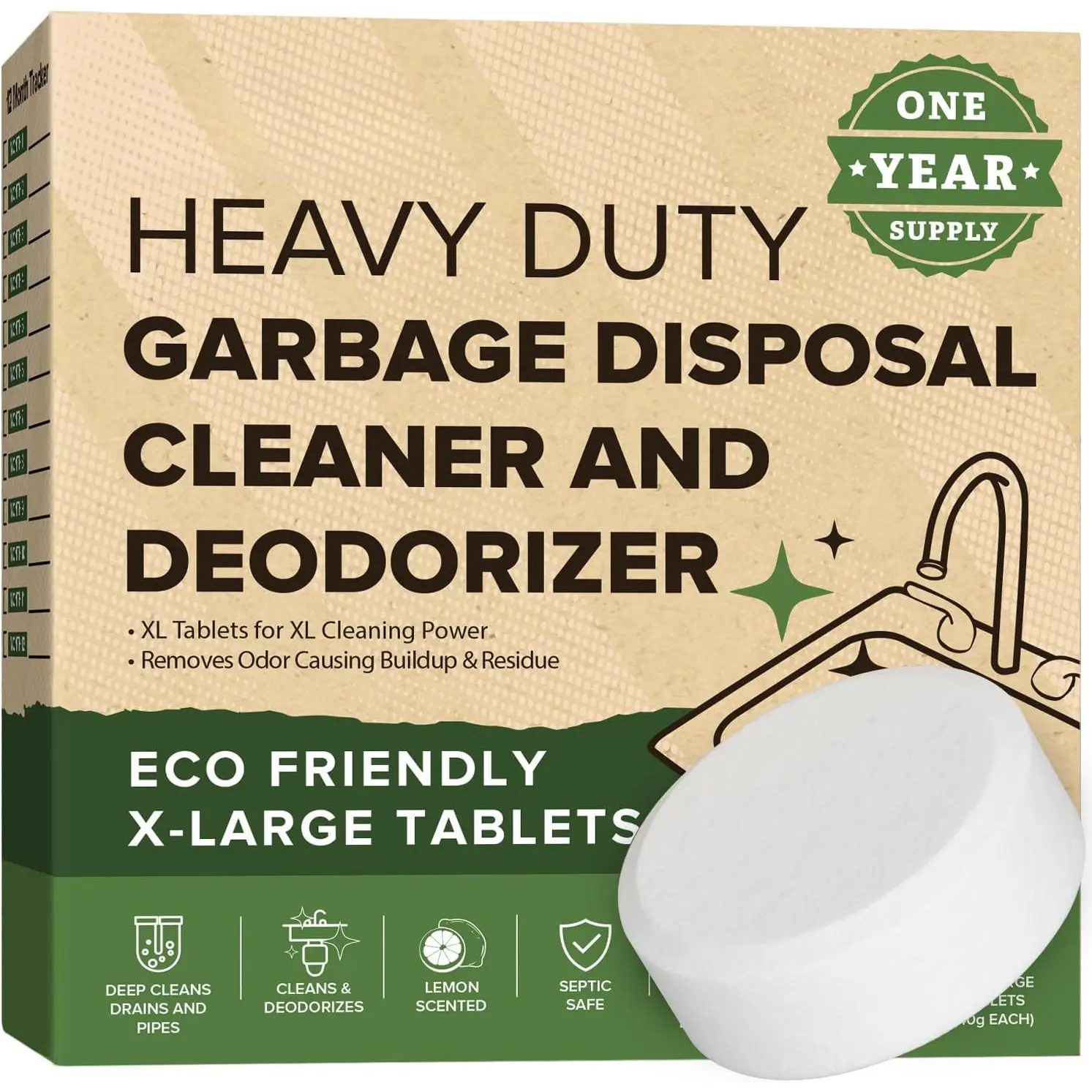 Garbage Disposal Cleaner and Deodorizer Tablets Drain Freshener, Foaming Citrus Scent, Sink Odor Remover for Kitchen Garbage Disposer Cleaning (12 XL Tablets - One Year )