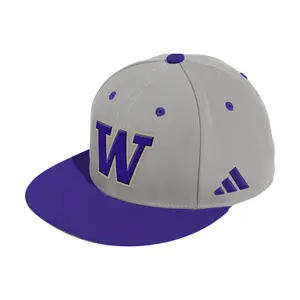 adidas Mens Washington Huskies Fitted Wool Flat Brim Cap  - Grey