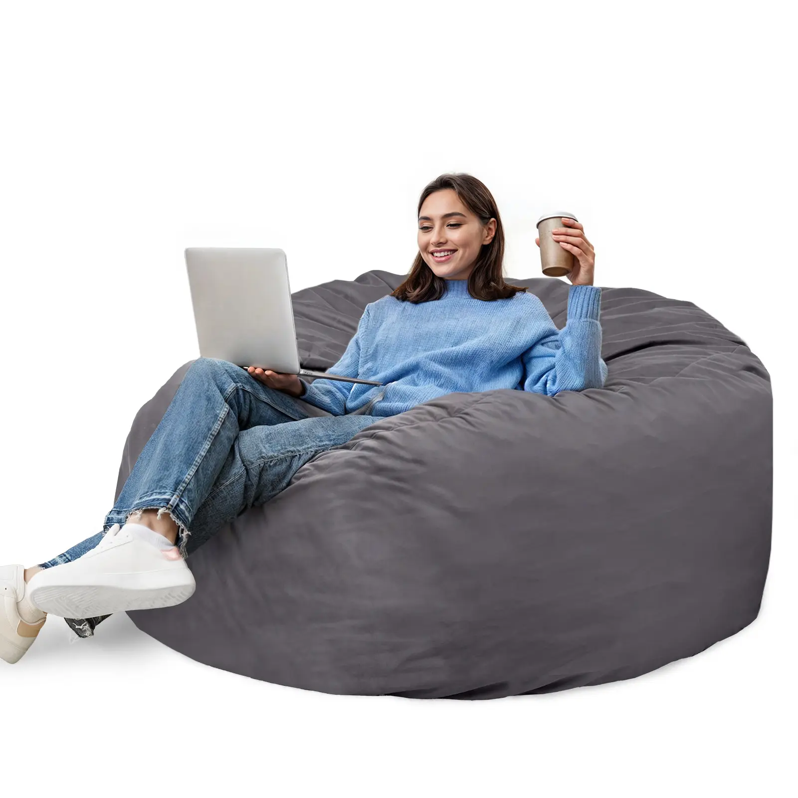 Oversized Lazy Sofa Bean Bag Couch - Indoor Outdoor Lounge Giant Comfy Round Chill Room Furniture with Removable Washable Cover, Ideal for Adults