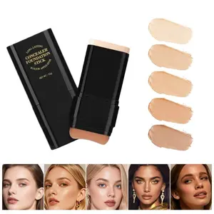 5-color Dual -Ended Foundation Concealer Stick, Dual-ended with Built-in Brush, Moisturizing & Lightweight