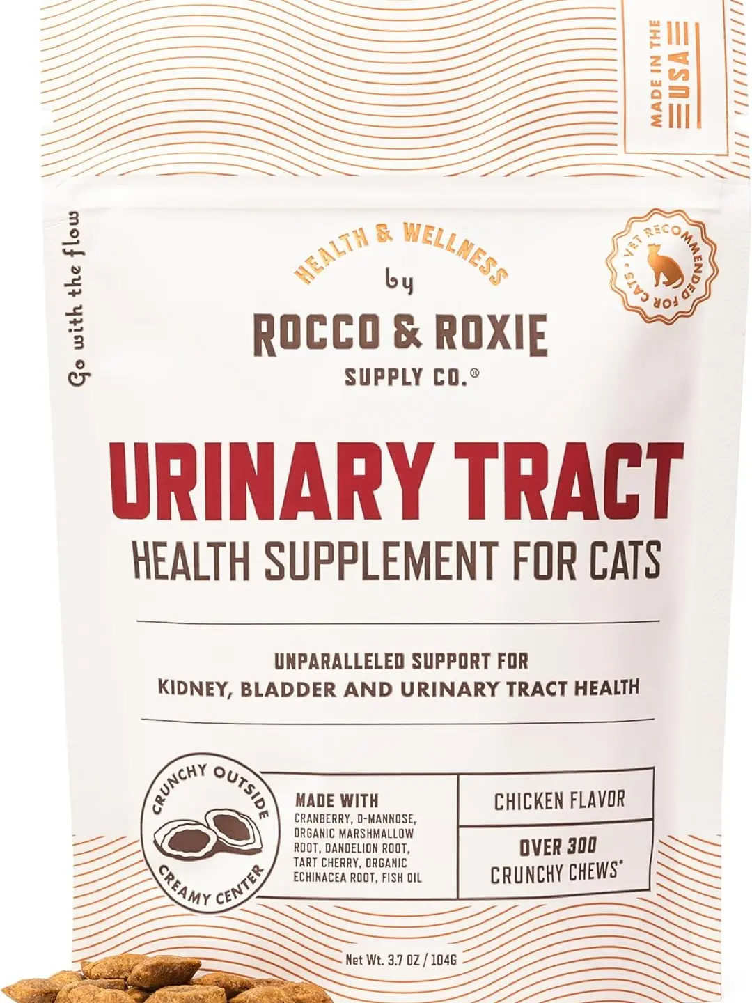 Rocco & Roxie Cat Urinary Tract Health Supplement – Cranberry & D-Mannose for Kidney, Bladder & UT Support – Vet Recommended Chicken-Flavored Crunchy Chews – Made in USA
