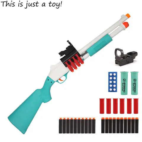 JH2027B Handheld Pneumatic Blasting Plastic Body Blaster Toy - Manual Loading, Shell Ejection, Sight, 1x Tactical Darts Rack, 8 Shells, Portable Blasters & Toy Guns, Backyard Sports Set, 12 Years Above Teen Boy Gift, Unisex Holiday Present,familyfun