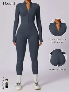Women's Athletic Long Sleeve Shaping Bodysuit, Fitness Jumpsuit, Tummy Control Jumpsuit for Sports & Leisure,  Quick-Dry  Skiing Jumpsuit, Stylish Workout Wear for Active Lifestyle, Yoga Outfit