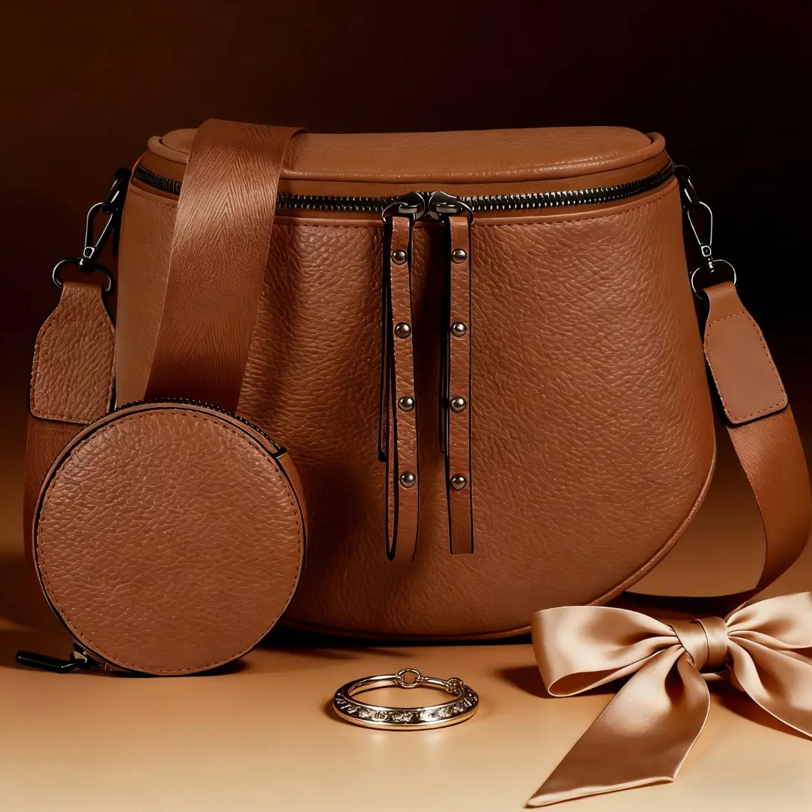 Leather Crossbody Bag for Women Shoulder Purse Saddle Sling Bag with Coin Pouch Waterproof Large Capacity Adjustable Strap Travel Everyday Outings