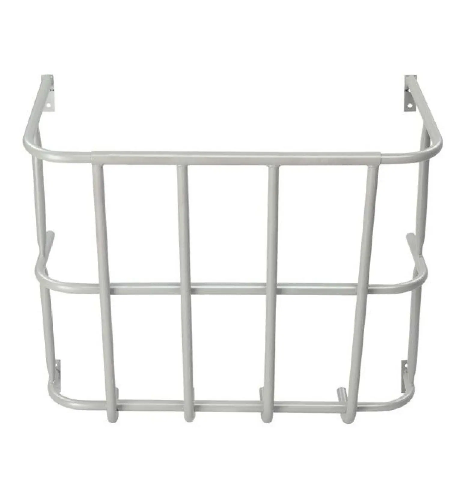 Steel Frame Wall Mounted Goat & Horse Hay Feeder, 22.8" Large Capacity Livestock Feeder with Multi-Side Feed, Open Grid, Rounded Edges, Space-Saving Design, Silver for Farm & Stable Use