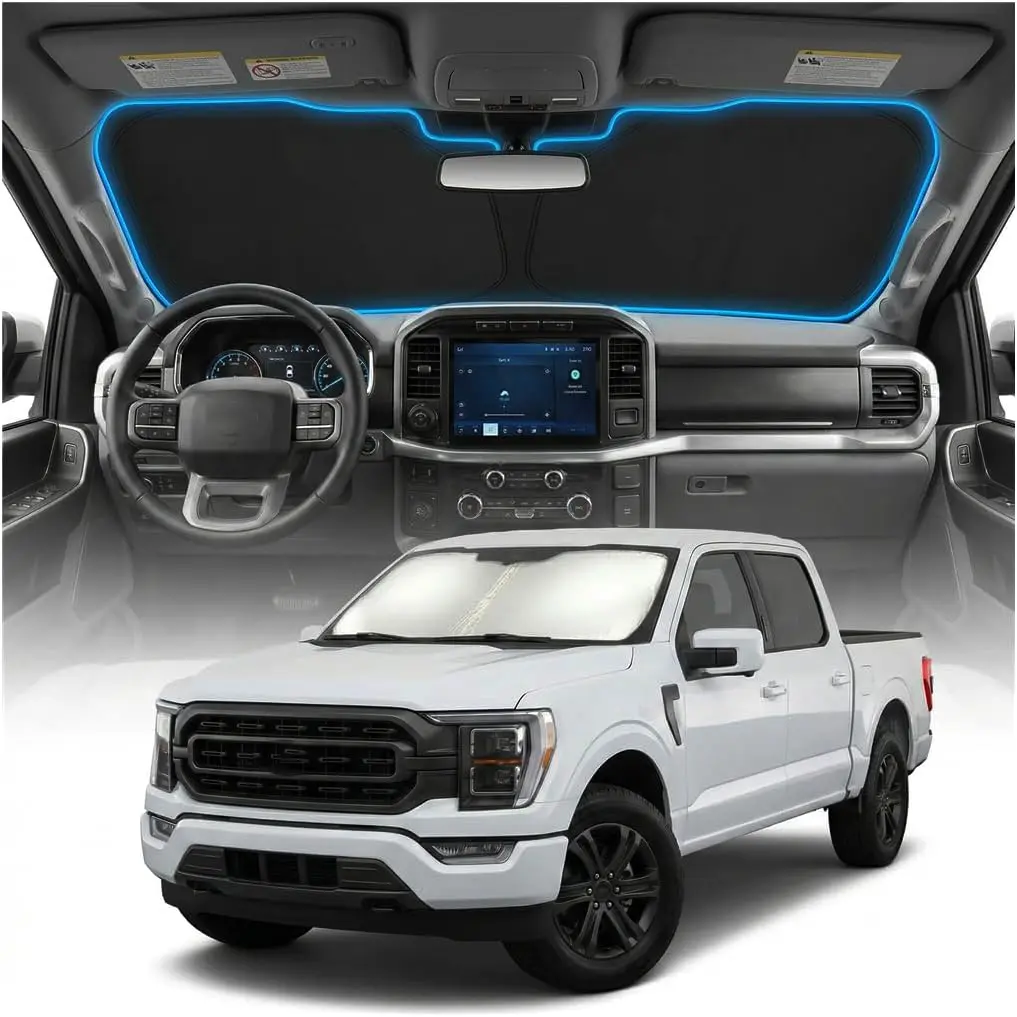 Windshield Sun Shade for Ford F150 F-150/F250/F350/F450 2026 2025-2021 Front Window Sunshade Sun Visor Protector Flag Pattern Foldable Block UV Rays Interior Windshield Cover Keep Car Cooler,Heat Shield Sun Visor Accessories