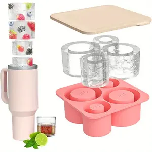 1PC Stanley silicone ice tray, 4-panel covered easy to release ice cube mold, large capacity water cup accessories for coffee, cocktails, and cold drinks enthusiasts, Stanley ice cream cup accessories