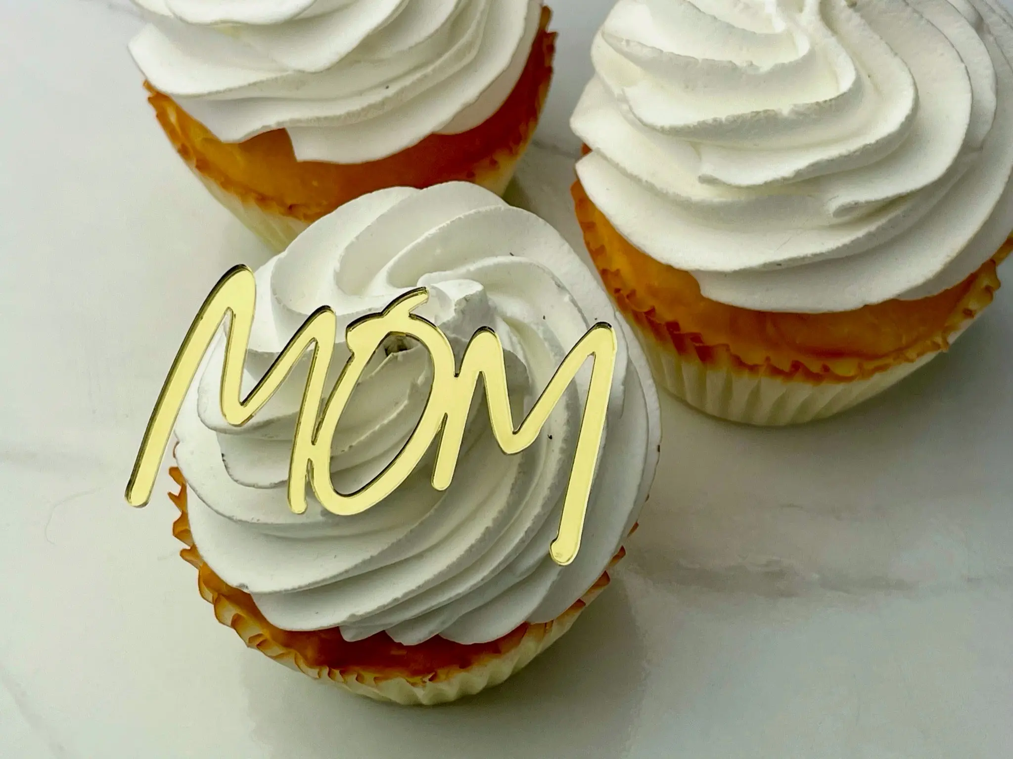 Cupcake Acrylic Charms/Toppers - "MOM" Mother's Day Cupcake Topper (Set of 6)