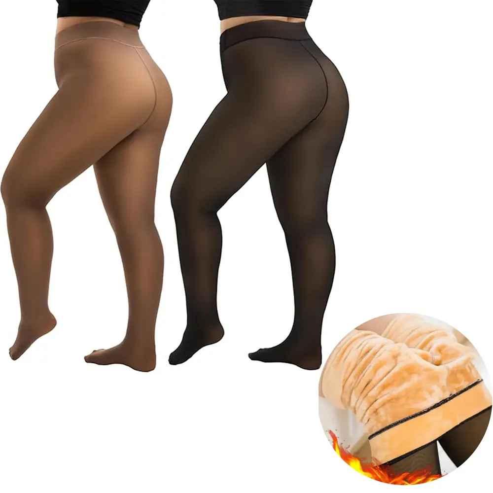 Plus Size Fleece Lined Tights Fake Transparent Curvy Winter Thermal Tights Women Under Dress Basic Minimalist Festival Party Underwear valentines gift ideas Valentine gifts
