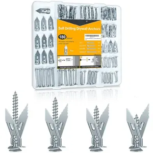 180 count Self Drilling Drywall Anchors, Metal Heavy Duty Dry Wall Anchors and Screws Kit,  Renter Friendly Anchor for Sheetrock,Hollow Wall,  Shelves,Mirrors,Wall Decor,Pictures