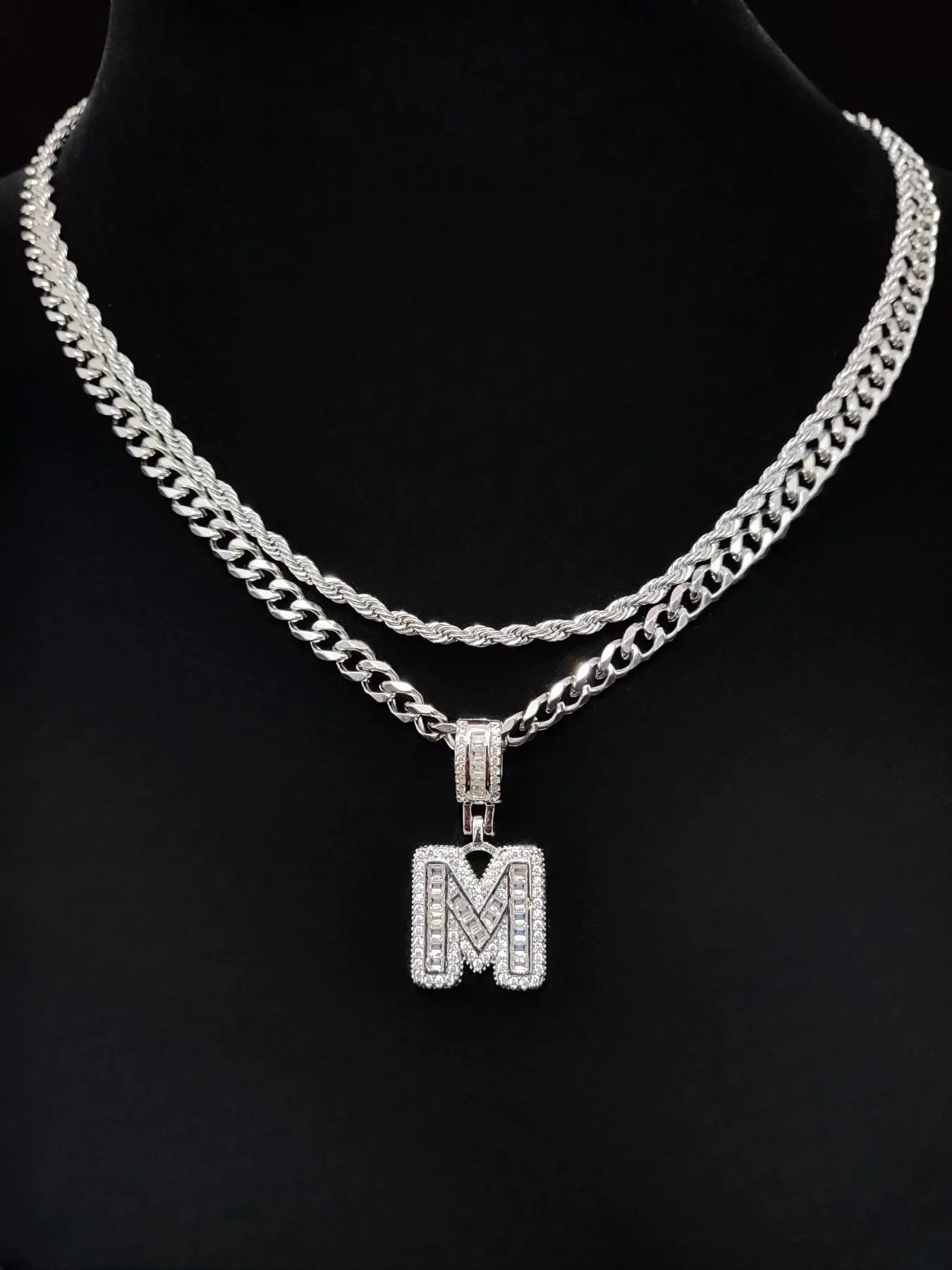 Fashion Initial Pendant Necklace & Cuban Link Design Chain Necklace, Stainless Steel Jewelry for Party, Trendy All-match & Exquisite Jewelry for Birthday Gift