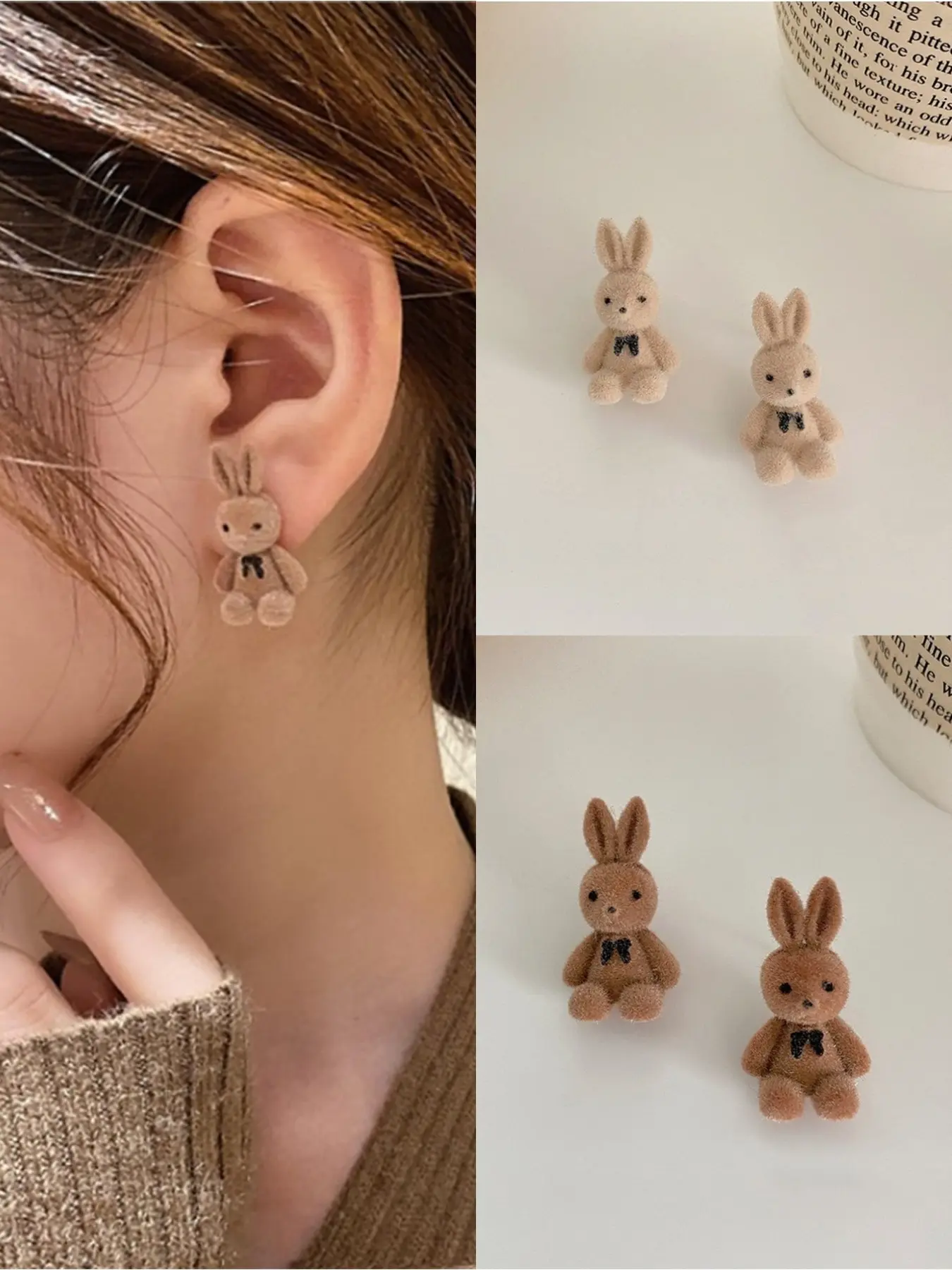 2 Pair of Korean-style Cute Rabbit and Bear Stud Earrings, Suitable for Daily Wear, and Will Be Used on Valentine's Day