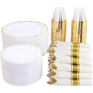 350 count  Plastic Plates - Disposable Silverware and Cups, Include: 50 Dinner Plates 10.25, 50 Dessert Plates 7.5, 50  Rim Cups 9 OZ, 50  Cutlery for Wedding