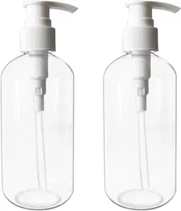 Empty Plastic Bottles with Pump Dispenser, 8 oz, Clear/White, 2 Pack, Refillable Containers for  Wash, Moisturizer,  Cream, Liquid Soap