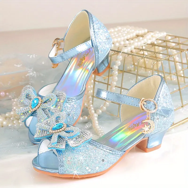 2025 New Style Elsa Rhinestone Sandals Girls, Crystal High Heels, Fashionable Summer Princess Shoes Children.-LIU