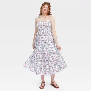 Women's Sketched Floral Tie-Shoulder Tiered Maxi A-Line Dress - Roller Rabbit