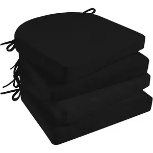 Chair Cushions for Dining Chairs with Ties and Removable Cover, 2" Thick Seat Cushions for Kitchen Chairs, Set of 4, 17" x 16", Black