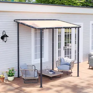 Lean-to Gazebo | Wall Mounted, Water & UV Resistant |  8x5 Ft Outdoor Patio Cover for Backyard, Deck, Small Space - Khaki Acacia FSC Certified Folding Set