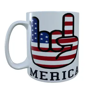 American Rock On 15 oz Mug - Ceramic Drinkware with American Flag Design & "MERRICA" Text