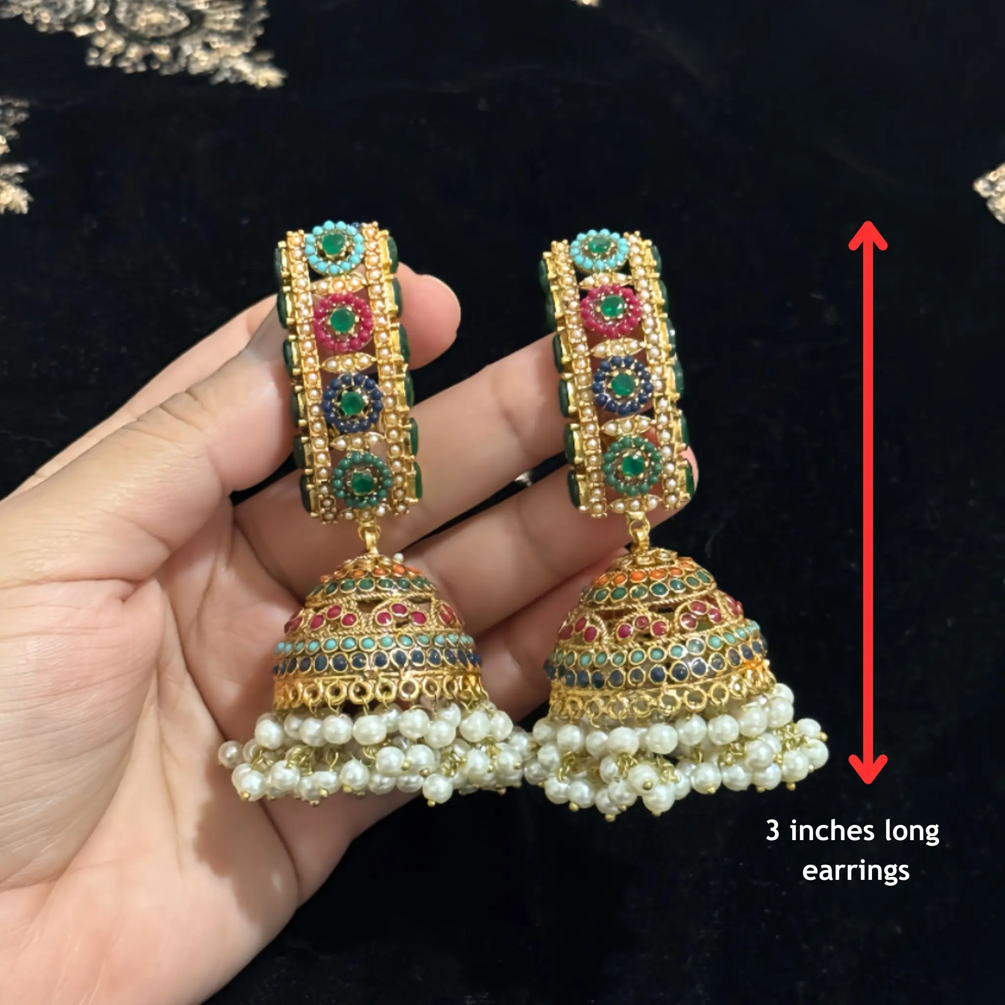 Elegant Nauratan Jhumka Earrings, Fashion Jewelry Earrings with Pearl Stones & Beads, High Quality Alloy Indian Bridal Wedding-Pakistani Party Wear Gift