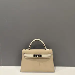 Pre-owned HERMÈS Leather tote bags Hermes Mini Kelly II Chevre Mysore 81 Gris Tourterelle 80 Pearl Grey (zb020326m8)