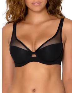 Smart & Sexy Women's Plunge Bra – Mesh Design for Alluring Lift and Comfort 40B (BLACK)