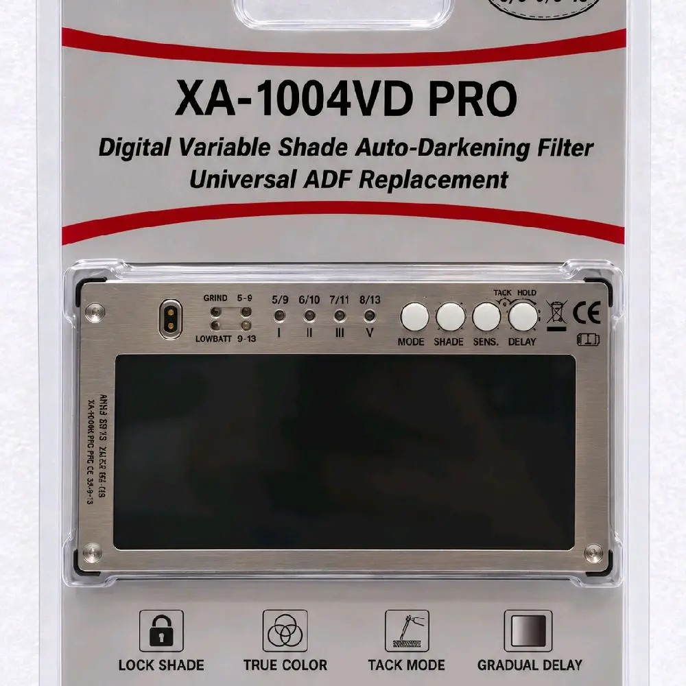 XA-1004VD PRO Digital Auto-Darkening Welding Lens Filter, 4.25" x 2" True Color, Shade 3/5-9/9-13